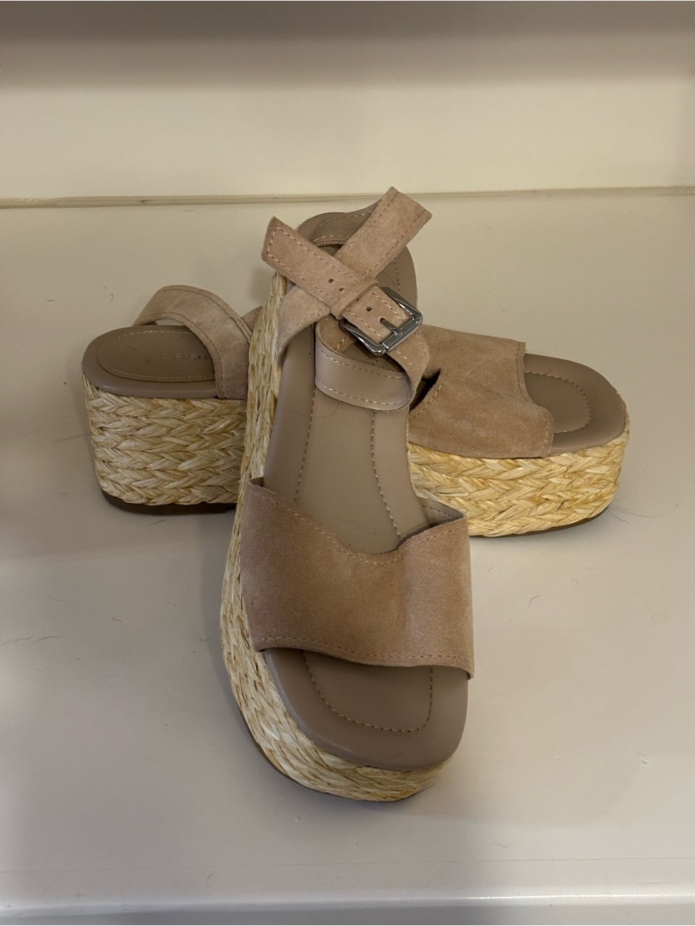 Marc Fisher Taupe Suede Espadrille Platform Sandals